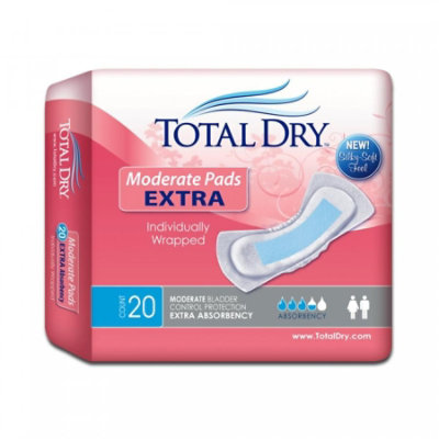 TotalDry Bladder Control Pad, 11 in, Regular, Female, Adult, Moderate Absorbency, Blue/White, Disposable, 20 Count, Pack - Image 1