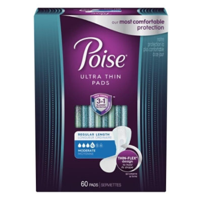 Poise Ultra Thin Pads, Adult, Female, Moderate Absorbency, Absorb-Loc Core, One Size Fits Most, Disposable, 180 Count, Case - Image 1