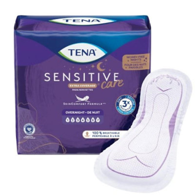 TENA Sensitive Care Overnight Pads, Adult, Female, 16 In. Length, White, Heavy Absorbency, Disposable, 84 Count, Case - Image 1