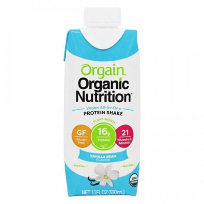 Orgain Organic Nutrition Vegan All-in-One Protein Shake, Vanilla Bean, 11 ounce Carton, Ready to Use, 12 Count, Case - Image 1