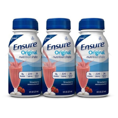 Ensure Original Nutrition Shake, Strawberry, 8 ounce Bottle, Ready to Use, 24 Count, Case - Image 1