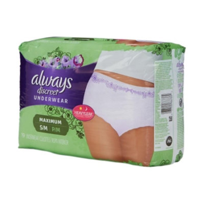 Always Discreet Underwear, Small/Medium, Adult, Female, Disposable, 28 to 40 Inch Waist/Hip, Heavy Absorbency, 57 Count, Case - Image 1