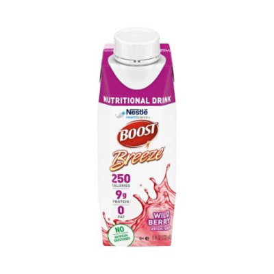 Boost Breeze Nutritional Drink, Wild Berry, 8 Oz., Carton, Ready to Use, Adult, 250 Calories per Serving, 24 Count, Case - Image 1