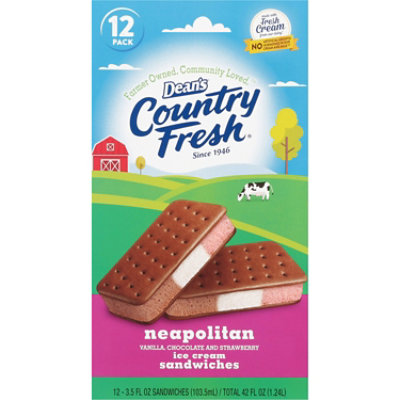 Dean's Country Fresh Ice Cream Sandwiches Neapolitan 12 Pack - 3.5 Fl. Oz. - Image 1