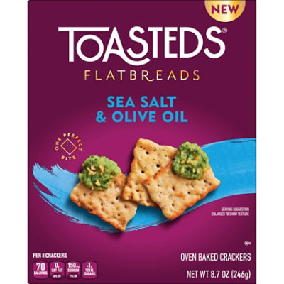Toasteds Flatbreads Crackers Sea Salt and Olive Oil Party Snacks - 8.7 Oz - Image 7