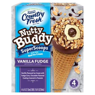 Dean's Nutty Buddy Ice Cream Cones Superscoops Vanilla Fudge 4 Pack - 4.6 Fl. Oz. - Image 1