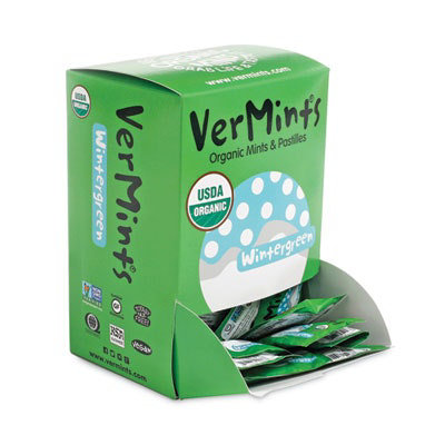 VerMints Organic Mints/Pastilles, Wintergreen, 2 Mints/0.7 oz, Individually Wrapped, 100/Box - Image 2
