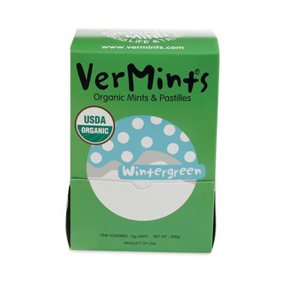 VerMints Organic Mints/Pastilles, Wintergreen, 2 Mints/0.7 oz, Individually Wrapped, 100/Box - Image 3