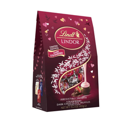 Lindt LINDOR Valentines Strawberry Dark Chocolate Candy Truffles Bag - 15.2 Oz - Image 1