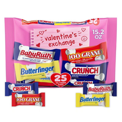Butterfinger CRUNCH Baby Ruth And 100 Grand Fun Size Chocolate Candy Valentine's Day Bag 25 Count - 15.2 Oz - Image 2