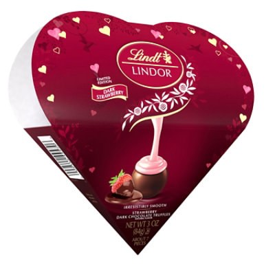 Lindt LINDOR Valentines Strawberry Dark Chocolate Candy Truffles Friend Heart Gift Box - 3 Oz - Image 1