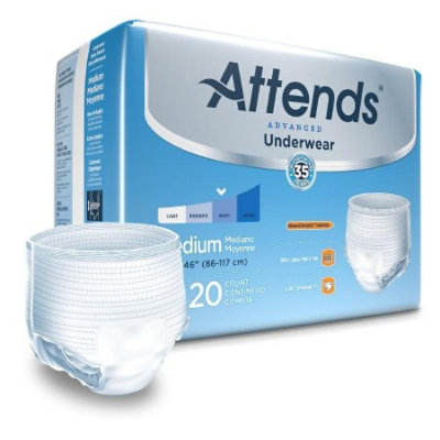Attends Advanced Underwear, Adult, Unisex, Medium, 34 to 44 In. Waist, White, Pull On, Disposable, Heavy Absorbency, 80 Count, Case - Image 1