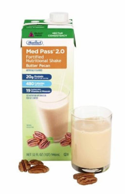 Hormel Med Pass 2.0 Fortified Nutritional Shake, Butter Pecan, 32 ounce Carton, Nectar Consistency, Ready to Use, 12 Count, Case - Image 1