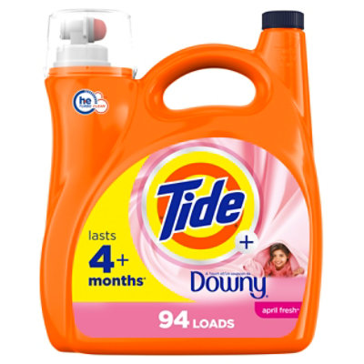 Tide Plus A Touch of Downy Liquid Laundry Detergent April Fresh HE Compatible 94 Loads - 132 Fl. Oz. - Image 1