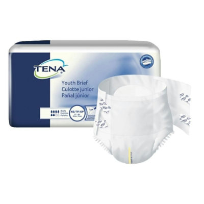 TENA Youth Brief, Youth, Unisex, Tab Closure, Disposable, Moderate Absorbency, X-Small, 90 Count, Case - Image 1