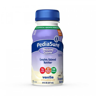 PediaSure Reduced Calorie, Vanilla, 8 fl. Oz Institutional Bottle, 24 Count, Case - Image 1
