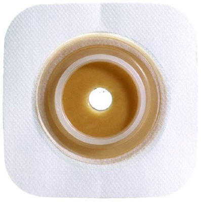 Sur-Fit Natura Colostomy Barrier, Precut, Standard Wear, Stomahesive Tan Tape, 45 mm Flange, 1-1/8 In Opening, 4 X 4 Inch, 10 Count, Box - Image 1