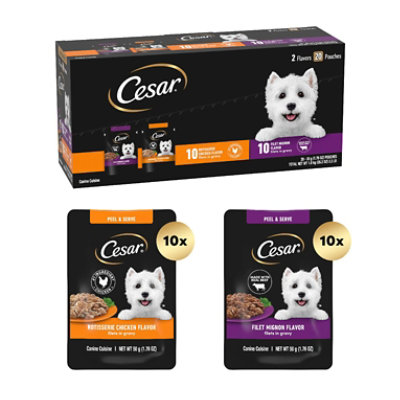 Cesar Mini-Pouch Filet Mignon/Rotisserie Chicken Variety Pack Wet Dog Food - 20 - 1.76 Oz - Image 2