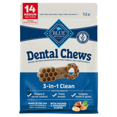 Blue Buffalo Medium Dental Chews for Dogs Chicken & Spearmint Daily Dental Care Dog Treats - 14 Count - Image 1