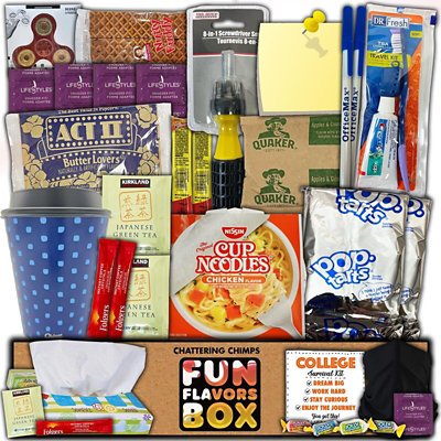 Fun Flavors Box College Freshman Survival Kit Snack Care Package 28 Count Variety Pack Student Thinking of You Gift Box - Image 1