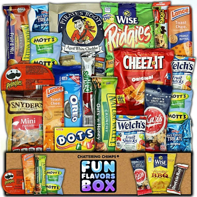 Fun Flavors Box Favorites Snack Box College Care Package Variety Pack 20 Count, Employee Appreciation Basket Gift Box Sampler - Image 1