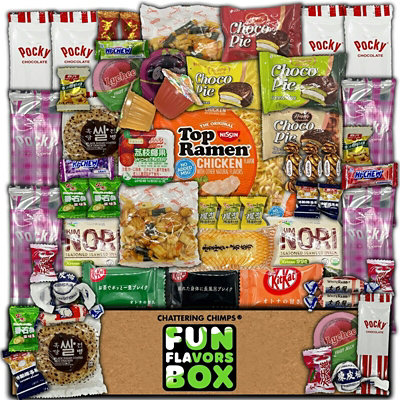 Fun Flavors Box Asian Snack and Candy Box 50 Count Variety Pack Care Package, Japanese, Korean, Chinese Snacks, Treats  Gift Box - Image 1