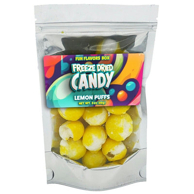 Fun Flavors Box Freeze Dried Sour Candy Lemon Puffs Variety Pack Crunchy Snack Treats, 3 oz - Image 1