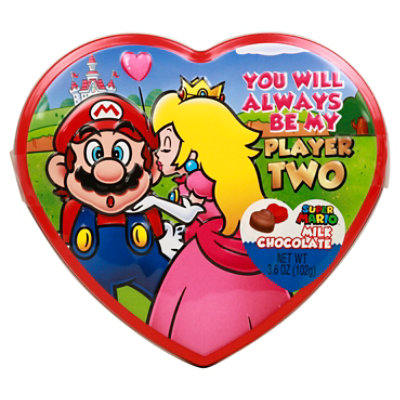 Super Mario Heart Tin W/ Milk Chocolate - 3.6 Oz - Image 1