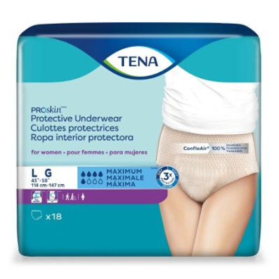TENA ProSkin Underwear, Large, Adult, Female, Disposable, Moderate Absorbency, 72 Count, Case. - Image 1