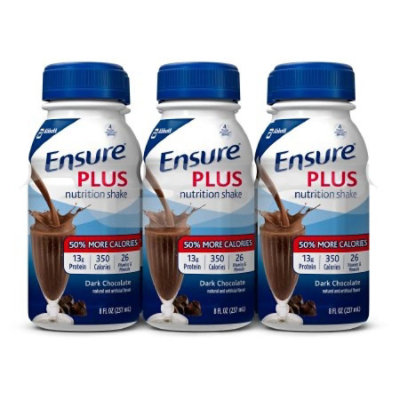 Ensure Plus Nutrition Shake, Dark Chocolate, 8 ounce Bottle, Ready to Use, 24 Count, Case. - Image 1