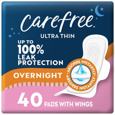 Carefree Pads Ultra Thin Overnight With Wings - 40 Count - Image 1