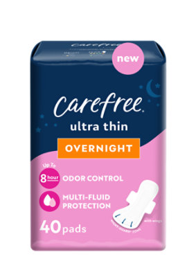 Carefree Pads Ultra Thin Overnight With Wings - 40 Count - Image 1