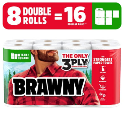Brawny Tear-a-square Paper Towels Double Rolls - 8 Rolls - Image 1