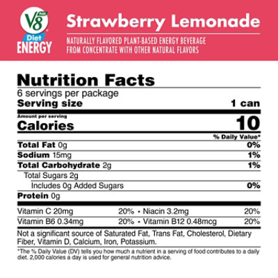 V8 +Energy Diet Strawberry Lemonade Juice Energy Drink - 6-8 Fl. Oz. - Image 4