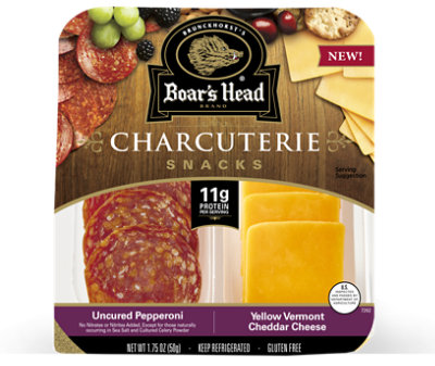 Boars Head Uncured Pepperoni Vermont Cheddar Snack Tray - 1.75 Oz. - Image 1