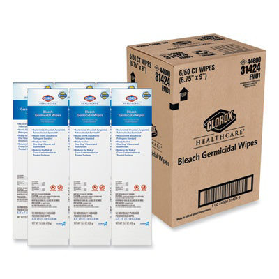 CloroxHth Bleach Germicidal Wipes, 1-Ply, 6.75 x 9, Unscented, White, 50 per Box, 6 Boxes per Carton - Image 1