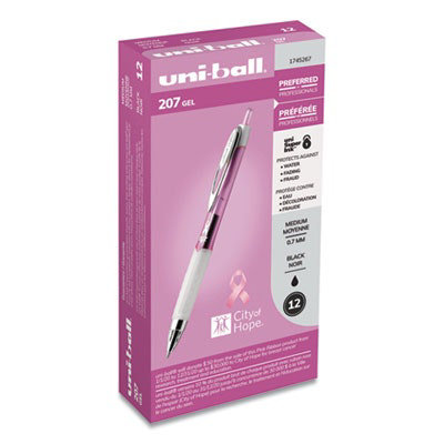 uniball Signo 207 City of Hope Edition Gel Pen, Retractable, Medium 0.7 mm, Black Ink, Translucent Pink/White Barrel, Dozen - Image 2
