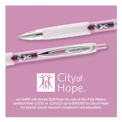uniball Signo 207 City of Hope Edition Gel Pen, Retractable, Medium 0.7 mm, Black Ink, Translucent Pink/White Barrel, Dozen - Image 4