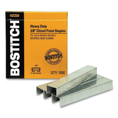 BostitchR Heavy-Duty Premium Staples, 0.38" Leg, 0.5" Crown, Carbon Steel, 1,000 per box - Image 1