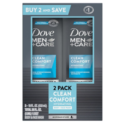 Dove Men+Care Clean Comfort Hydrating Face And Body Wash Twin Pack, 18 Fl Oz - Image 1