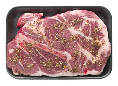 Pork Shoulder Steak Bone In California Garlic Seasoning - LB - Image 1