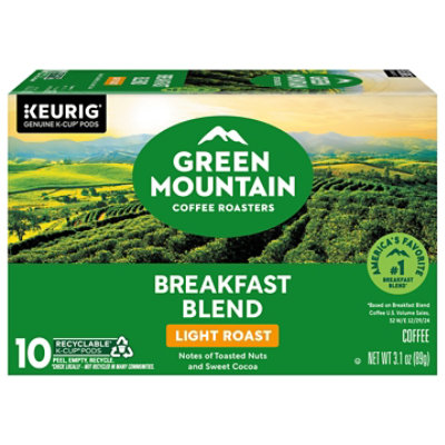 Green Mountain Coffee Roasters Breakfast Blend Keurig K Cup Pods Light Roast Coffee - 10 CT
