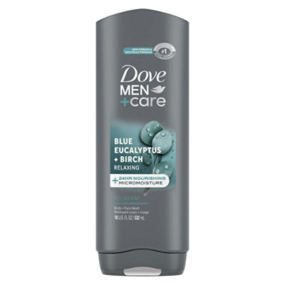 Dove Men+Care Relaxing Hydrating Face And Body Wash, Blue Eucalyptus And Birch, 18 Fl Oz - Image 1