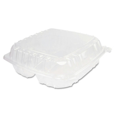 Dart ClearSeal Plastic Hinged Container, 3-Comp, 9 x 9-1/2 x 3, 100/Bag, 2 Bags per Carton - Image 1