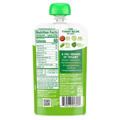 Happy Tot Organic Apples Zucchini Green Beans & Spinach Toddler Food Pouch - 4.224 Oz - Image 3