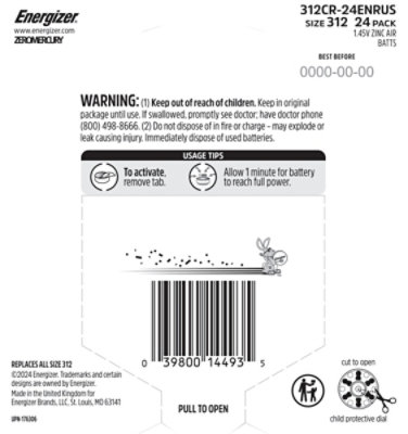 Energizer Hearing Aid Zinc Air 312 Batteries - 24 Pack - Image 4