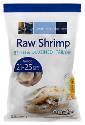 Waterfront Bistro Shrimp Raw 21-25 Ct Peeled & Deveined Tail On 2 Pound - 2 Lb - Image 1