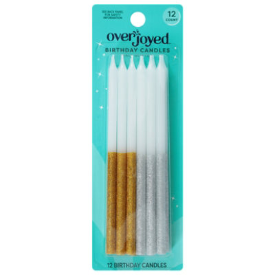 Overjoyed Tall Glitter Birthday Candles - 12 Each - Image 1
