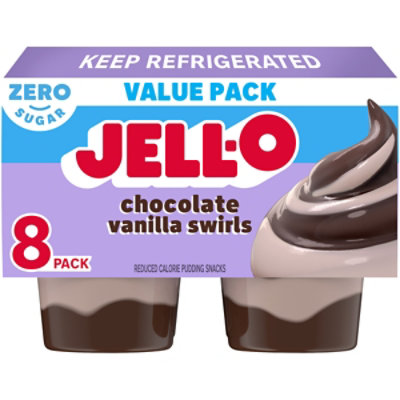 Jell-O Chocolate Vanilla Swirls Artificially Flavored Zero Sugar Ready-to-Eat Pudding Snack Family Size Pack - 8 Count