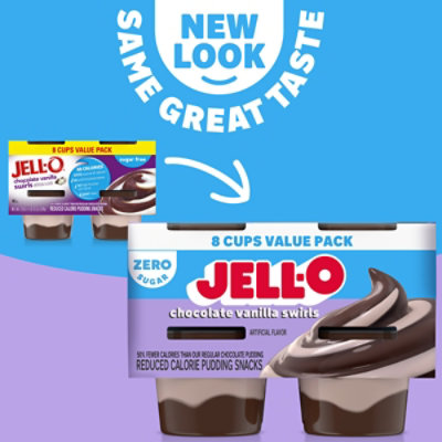 Jell-O Chocolate Vanilla Swirls Artificially Flavored Zero Sugar Ready-to-Eat Pudding Snack Family Size Pack - 8 Count - Image 5